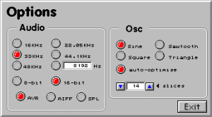 Options window