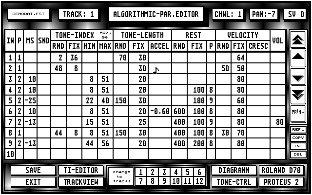 Algorithmic Parameter screen 