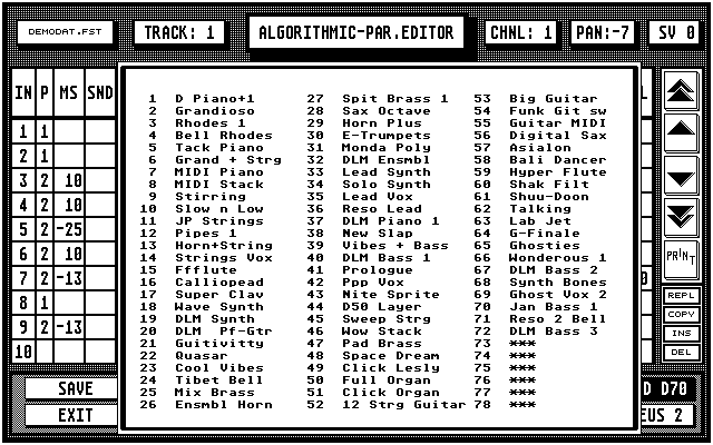 Synth patch listing 
