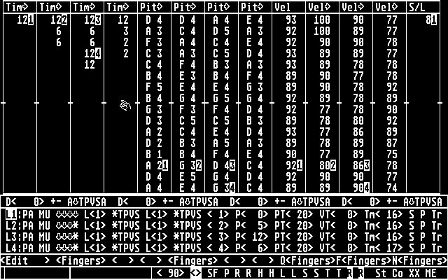 Midi Axe main screen showing FINGERS