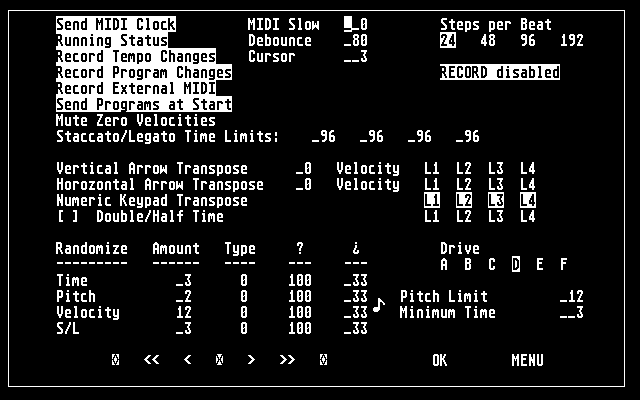 Options screen