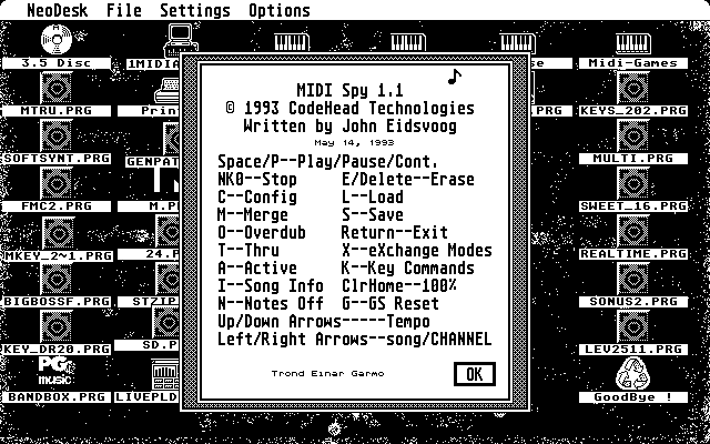 MIDI Spy Help screen